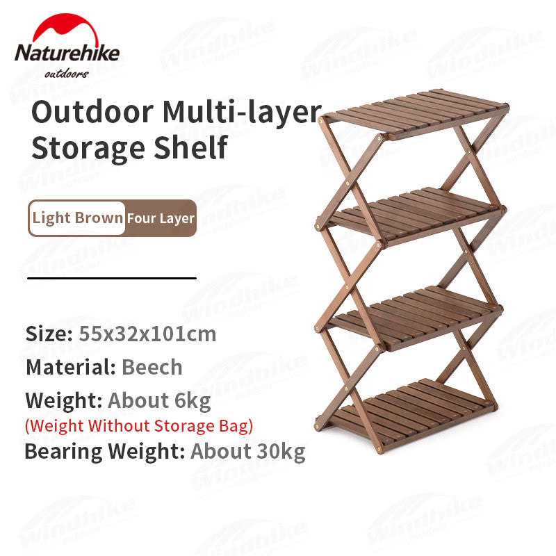 Naturehike Folding Storage Rack Outdoor Portable 3 to 4 Layer Shelf Wood Folding Table Camping Picnic BBQ Hiking Tableware Storage Nature Hike