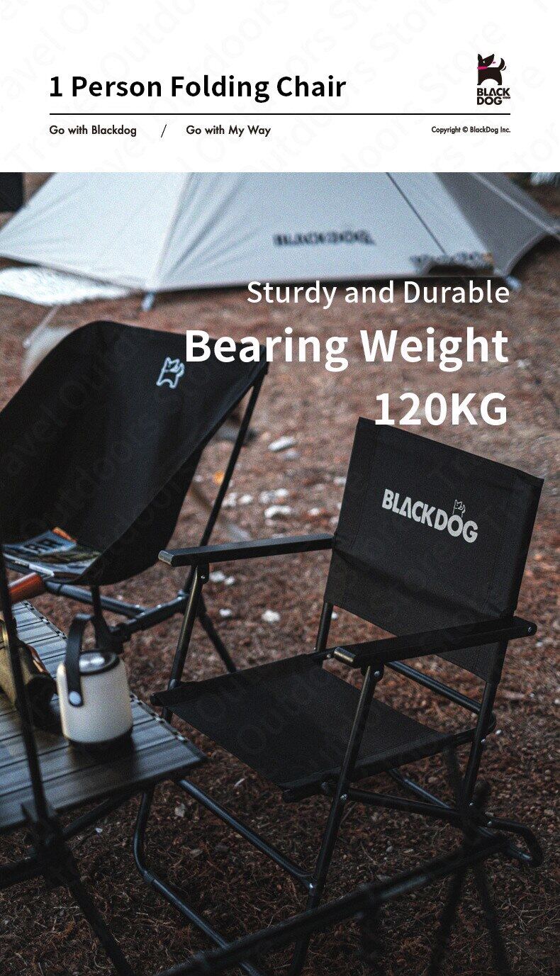 BLACKDOG Portable Black Folding Chair 3.7kg Durable 120kg Max Load Anti-skid Iron Pipe Support Kermit Foldable Chair With Armrest And Backrest Outdoor Hiking Beach Picnic Travel Camping  Heavy Duty Black Dog