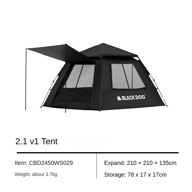 BLACKDOG BLACK Automatic Tent Outdoor Camping 3-4 Persons Portable Dome Tent Quick Opening Black Coating Vinyl Sunproof Waterproof Large Space Tent