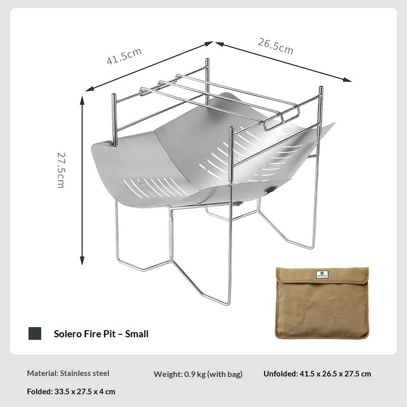 Campingmoon SOLO-A4 Portable Fire Pit Camping Bonfire BBQ Grill Stainless Steel Firewood Burner
