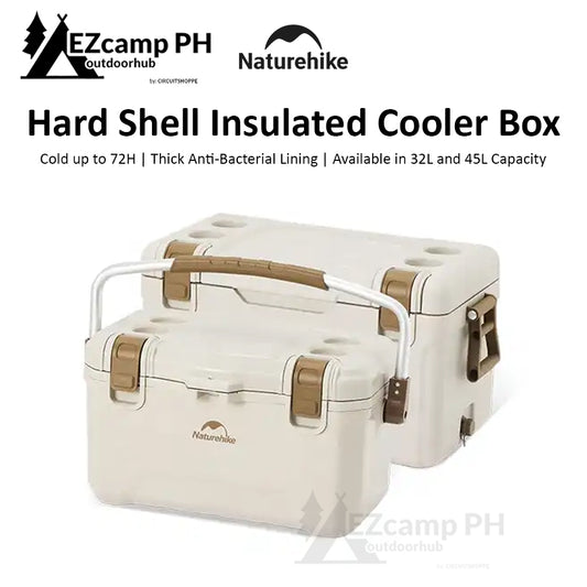 Naturehike SUB ZERO (Lingxia) Hard Shell Outdoor Camping Cooler Box Cold or Hot up to 72H Food Drinks Ice Storage Container Thick PP 6-Layer PU Foam Insulation Anti-Bacterial Food Grade 32L 45L Nature Hike Semi Rotomolded