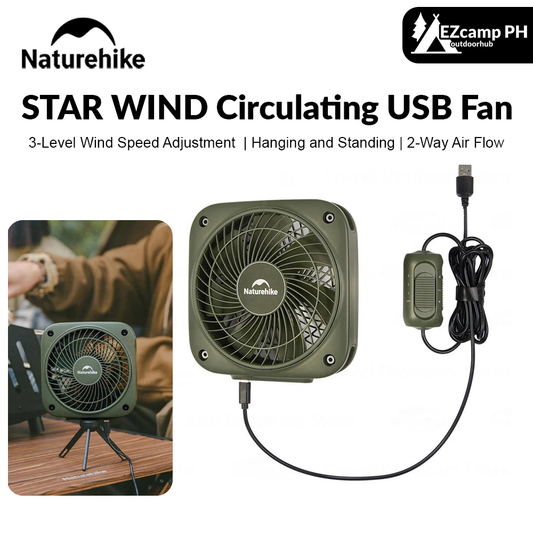 Naturehike STAR WIND Circulating USB Outdoor Camping Fan 3-Level Wind Speed 2-Way Air Flow Hanging Standing Tent Electric Fan Folding Ultralight Portable Heavy Duty Strong Wind Foldable Nature Hike Stand Hang