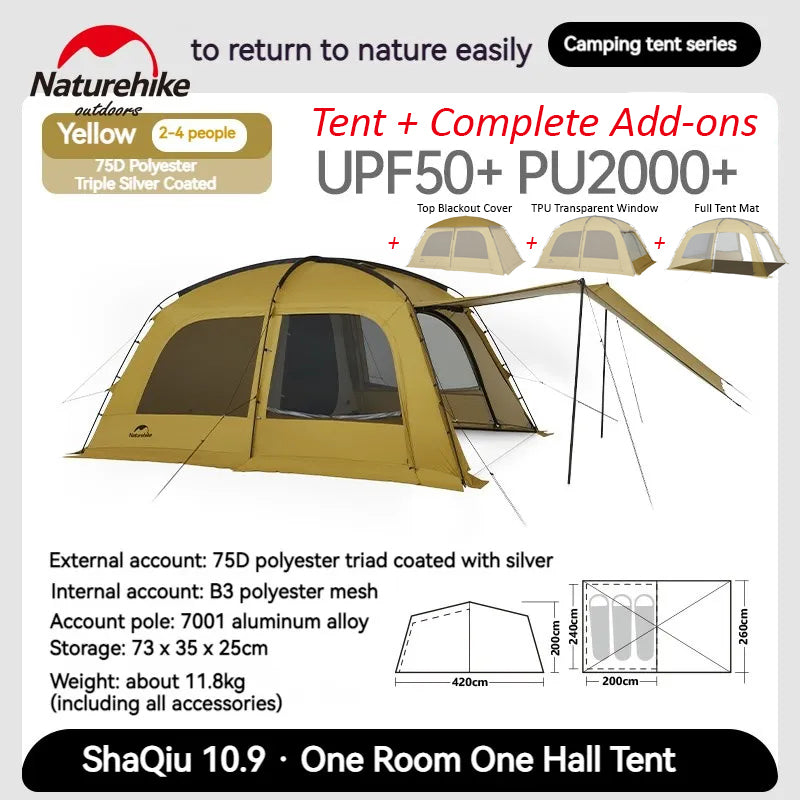 Naturehike DUNE Series 10.9 4 Season 1 Detachable Bedroom 1 Living Room Camping Tunnel Tent Extended Large Canopy 3 to 6 Person 10.9m² Space Waterproof UPF50+ Nature Hike Outdoor Shaqiu