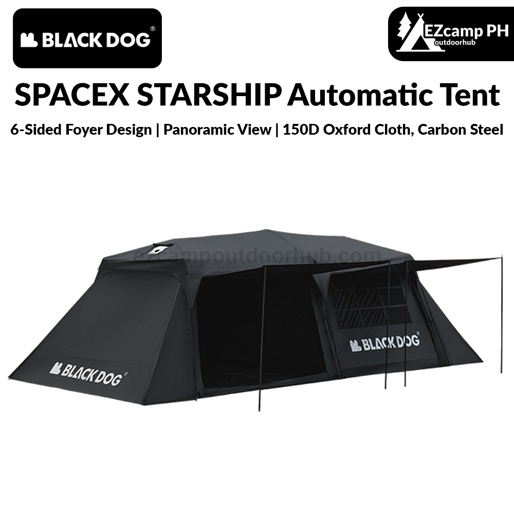 Blackdog SPACEX STARSHIP Automatic Tent Cabin Style For 8-10 Person Large 2 Bedroom 6 Living Room Outdoor Waterproof Black Vinyl Coated Sunscreen