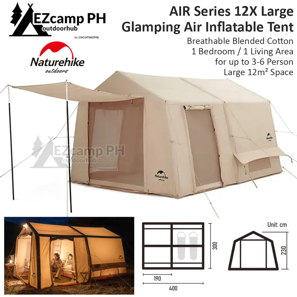 Naturehike AIR Series 12X Air Inflatable Luxury Glamping Tent Waterproof Blended Cotton for 6 Person Large 12m² Space Camping 1 Bedroom 1 Living Room