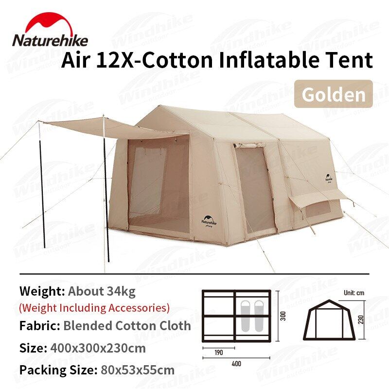 Naturehike AIR Series 12X Air Inflatable Luxury Glamping Tent Waterproof Blended Cotton for 6 Person Large 12m² Space Camping 1 Bedroom 1 Living Room