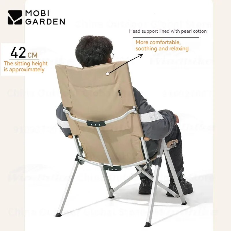 MOBI GARDEN Adjustable Folding Chair Portable Foldable Leisure Armchair High Recliner 4 Gear Adjustable Load Bearing: 130kg 600D Oxford Cloth