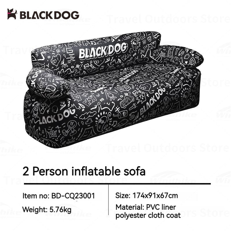 BLACKDOG Inflatable Lazy Sofa Outdoor 1-2 Persons Portable Leisure Graffiti Print Square Stool Folding Air Couch Sofa Camping Hiking Travel Picnic Beach Folding Home Sofa Set Original Black Dog