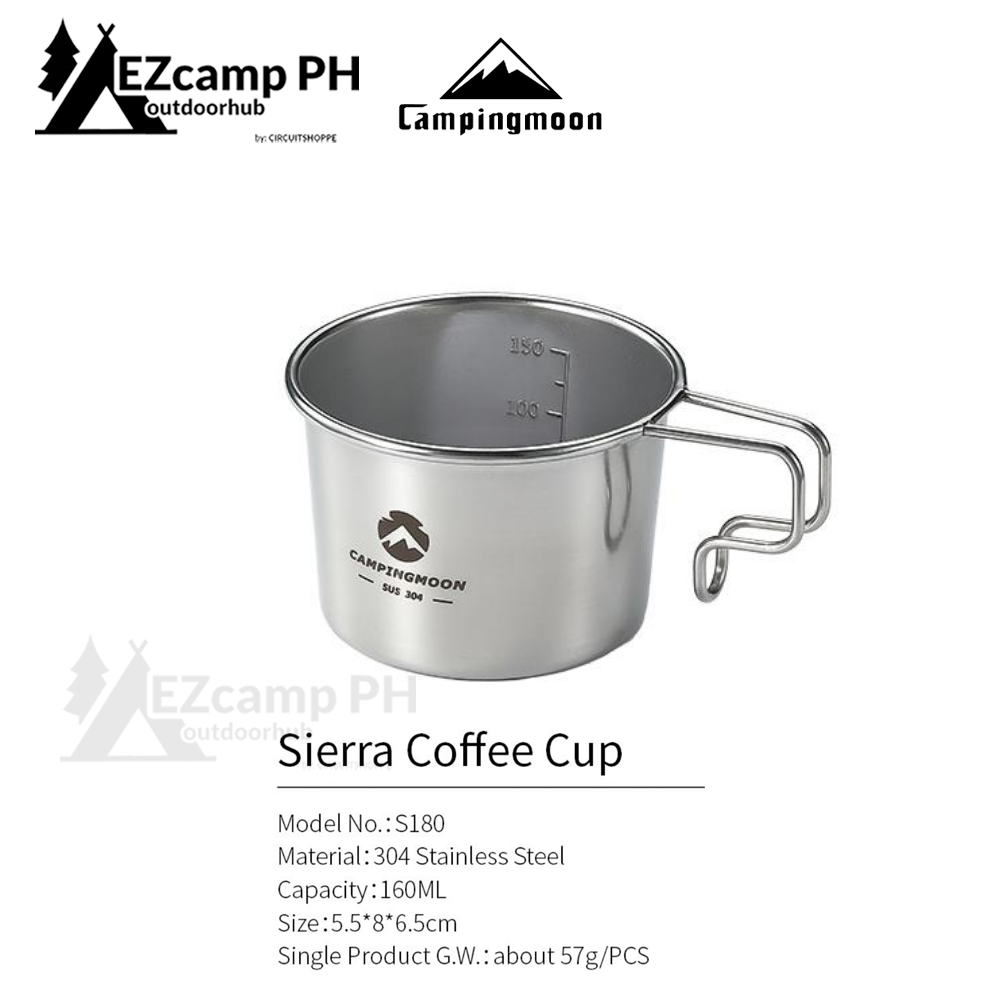 CAMPINGMOON Sierra Cup Beer Coffee Tea Hanging Mug 304 Stainless Steel Outdoor Camping 160/210ml Drinking Cooking Cup Ultralight Easy To Carry Stackable Portable Shera Siera Utensil Tableware Cookware Camping Moon S180 S190 S180-B