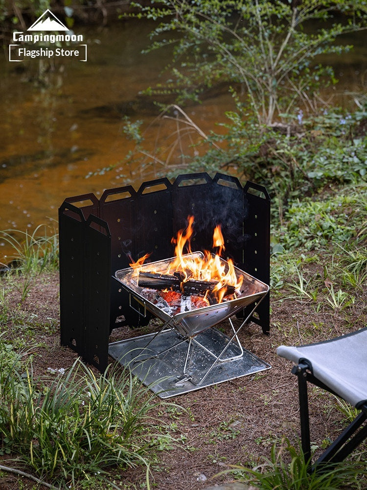 Campingmoon YD-40 / YD-50 Heavy Duty Iron Windshield 40-50CM Height Stove Grill Wind Breaker Steel Enclosure Camping Outdoor Cooking Accessories