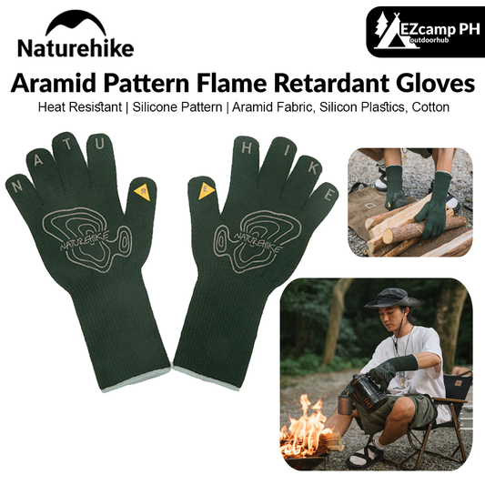 Naturehike Aramid Pattern Flame Retardant Gloves Outdoor Oven Glove Portable Ultralight Thickened Heat-Resistant Non-Slip Fabric Work Gloves Camping Hiking Picnic BBQ Beach Travel Heavy Duty Original Nature Hike