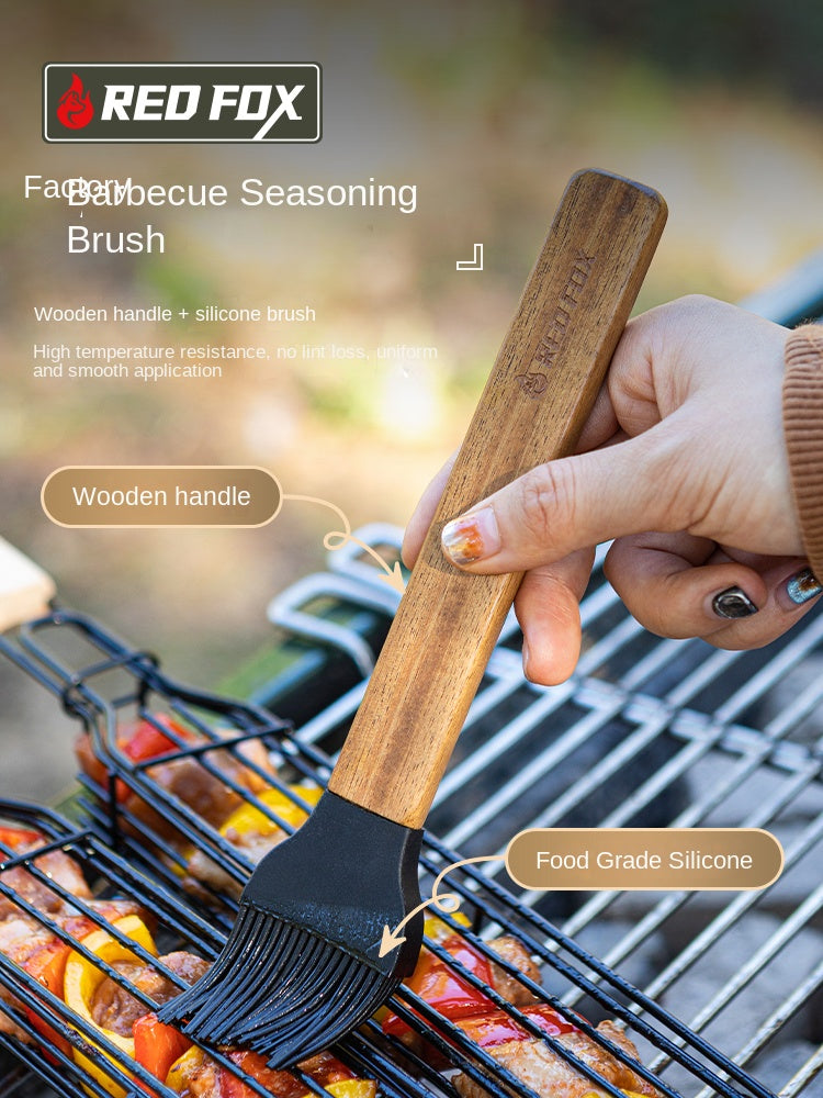 Redfox BBQ Grill Tool Set Portable Lightweight Multipurpose Knife Tong Clip Oil Brush Set For Outdoor Camping Picnic Utensil Barbecue Wood Food Grade