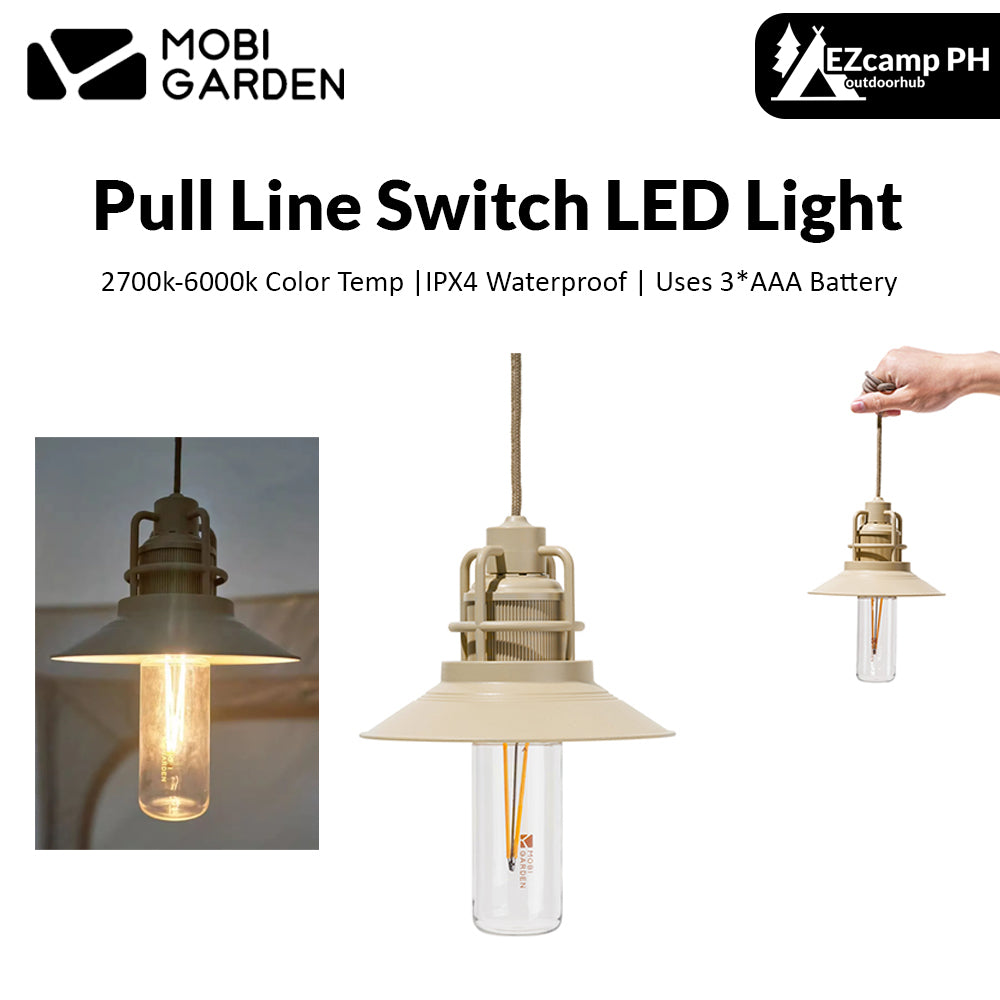 Mobi Garden Pull String Atmosphere Lamp Outdoor Waterproof Lantern LED Light Hanging Pull Switch IPX4 Waterproof 3 AAA Battery Camping Lighting 2700-6000k Color Temp Mobigarden