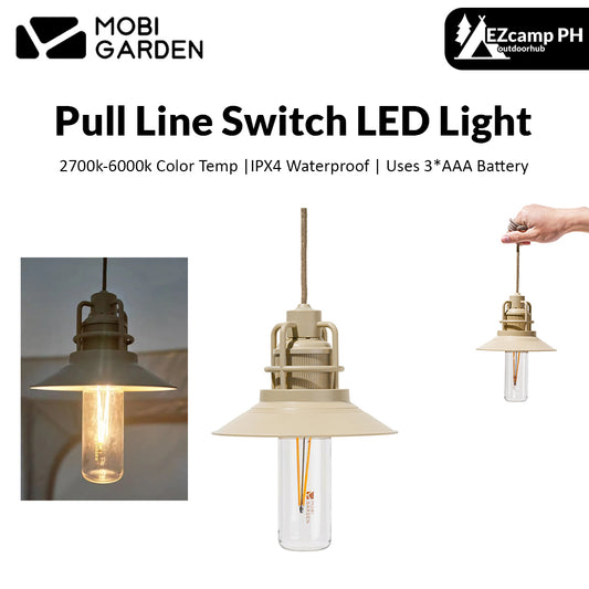 Mobi Garden Pull String Atmosphere Lamp Outdoor Waterproof Lantern LED Light Hanging Pull Switch IPX4 Waterproof 3 AAA Battery Camping Lighting 2700-6000k Color Temp Mobigarden