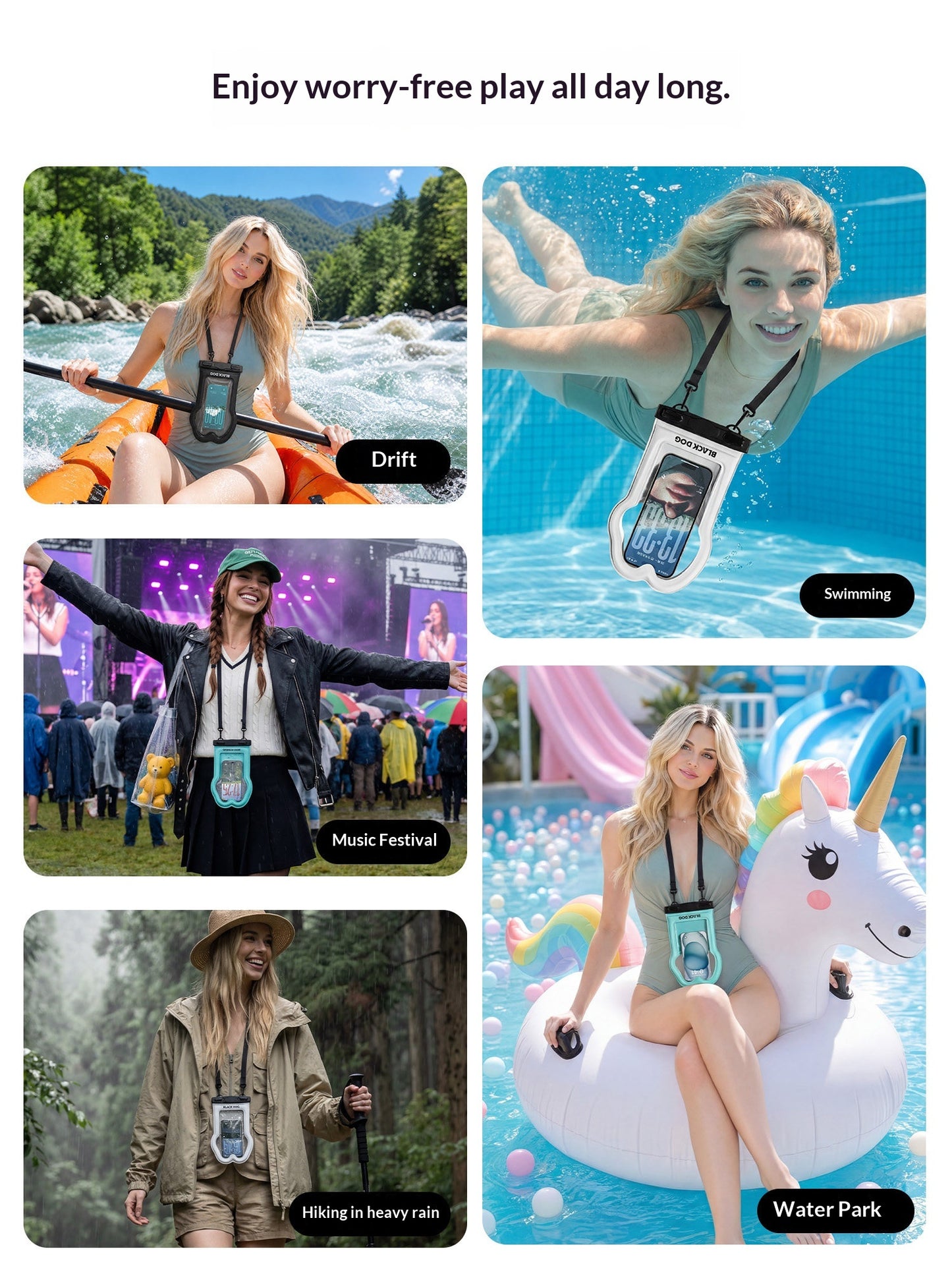 BLACKDOG Bouyant Waterproof Phone Bag Touchscreen Swimming Cover Rafting Gear Pouch PVC Bionic Sensing IPX8 High Definition Transparent Film Outdoor