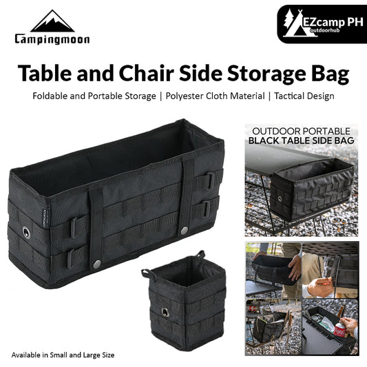 Campingmoon Black Table and Chair Side Storage Bag Outdoor Camping Tactical Design Portable Foldable Polyester Small Large Universal Armrest Hanging Side Pocket Bag Camping Moon BK-1212 BK-1235