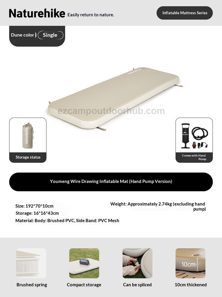 Naturehike FEATHER Series Air Inflatable Bed Foam Topped Padded 10CM Thick Sleeping Pad Optional Electric Or Manual Air Pump Unlimited Splicing Outdoor