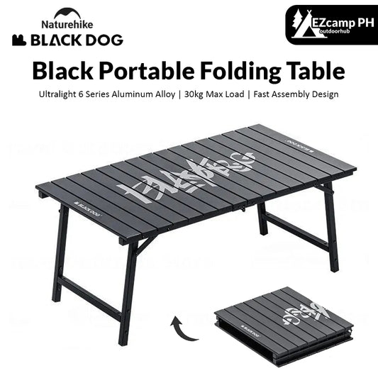 BLACKDOG Black Portable Folding Table Ultralight Aluminum Alloy Fast Assembly 30kg Max Load Outdoor Camping Picnic Table Multifunctional with Storage Bag Heavy Duty Durable Black Dog