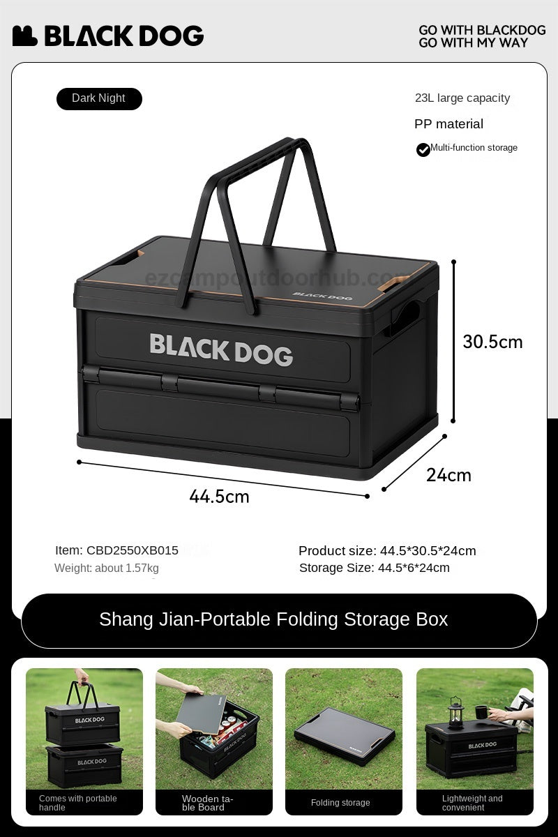 Blackdog PP Folding Storage Box Portable Foldable Multipurpose 23/45L Collapsible Black Storage Container With Wood Table Board Outdoor Camping