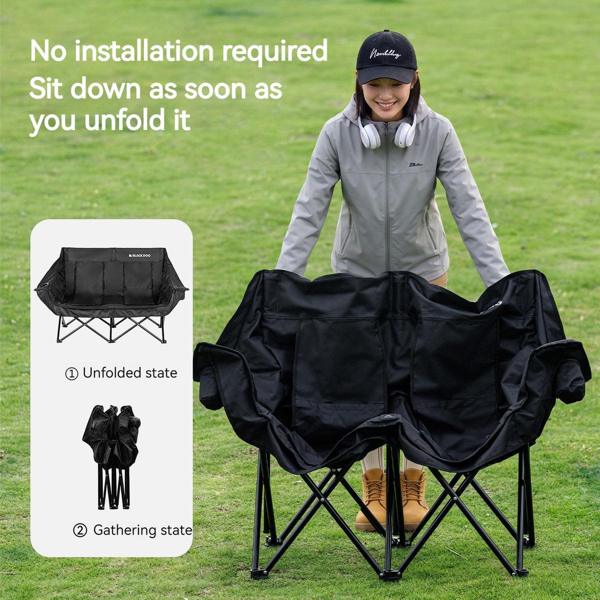 Blackdog FLOATING MOON PRO 2 Folding Portable Double Seat 225kg Max Load Extra Wide Camping Chair