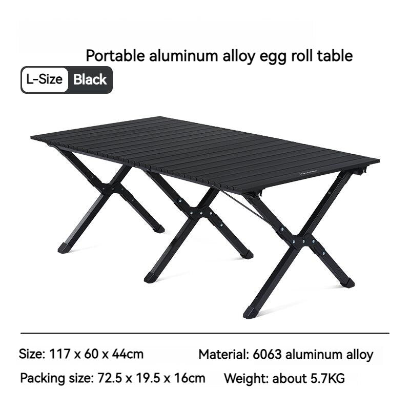 Naturehike Egg Roll Folding Portable Camping Table 3-Sizes Ultralight 6063 Aluminum Alloy Outdoor Black Picnic BBQ Foldable Table with Storage Bag