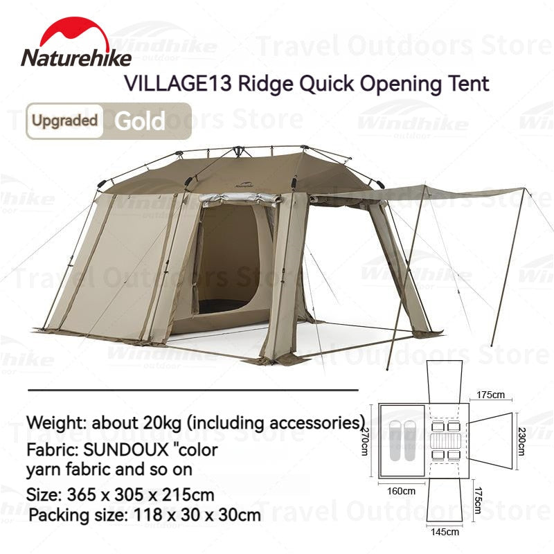 Naturehike VILLAGE 13 Series Cabin Style 1 Bedroom 1 Living Room Version Automatic Fast Opening Camping Breathable Outdoor Waterproof Tent 4 Person