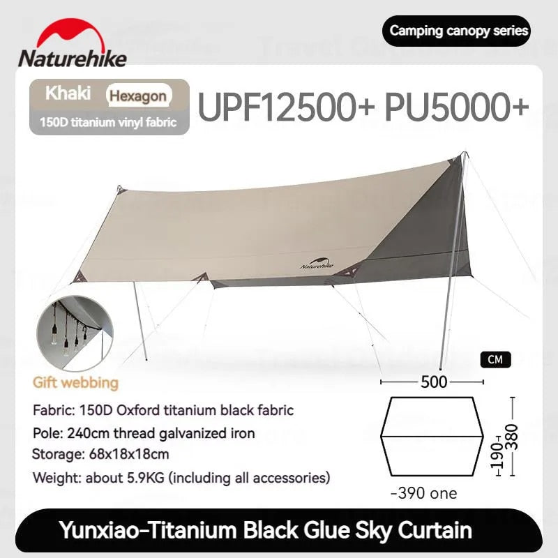 Naturehike CLOUDY Canopy Tarp Tent Awning Sunshade Titanium Vinyl Black Coated Large 35m² Shade Area for up to 18 Person Waterproof PU5000mm Windproof 4 Size Outdoor Camping Shelter Nature Hike YUNXIA Glacier Cloud Moraine