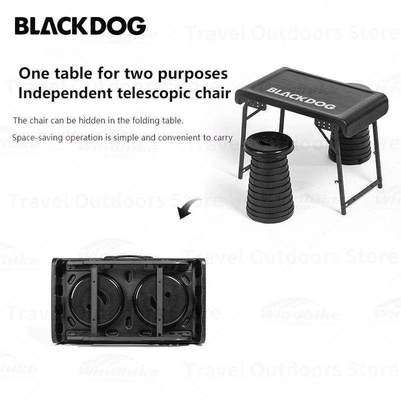 BLACKDOG by Naturehike Black Lightweight Portable Folding Table Camping Aluminum PE Plastic Table Telescopic Chair Set Outdoor Picnic BBQ Dining Foldable Black Dog Nature Hike