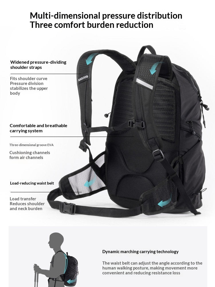 BLACKDOG ONYX TRAIL Backpack Lightweight Black 20L Water-Resistant Backpack Durable CORDURA Fabric Multi-Compartment Travel Hiking Camping Daypack