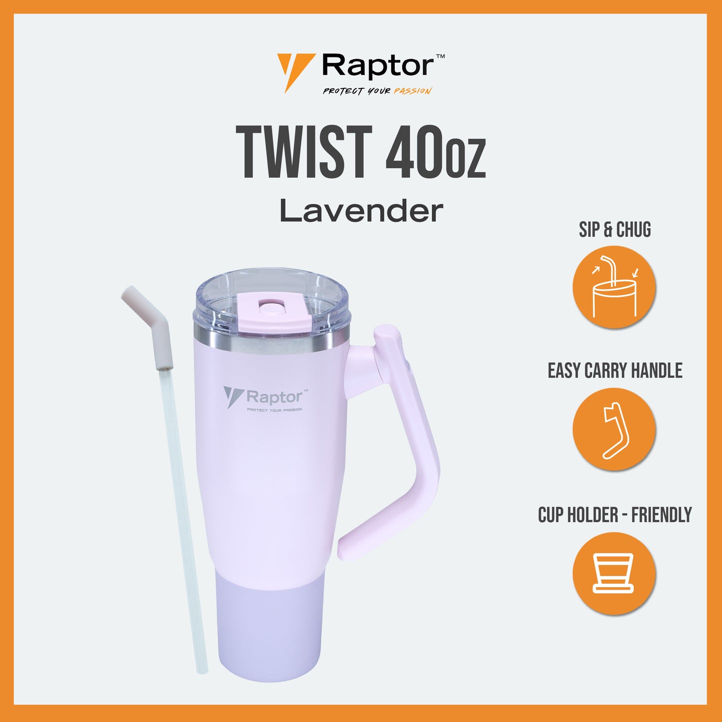Raptor TWIST 40oz Tumbler Unique Rotating Handle Double-Wall Vacuum Insulation Cup Holder-Friendly Design Rust-Resistant Durability Drinkware