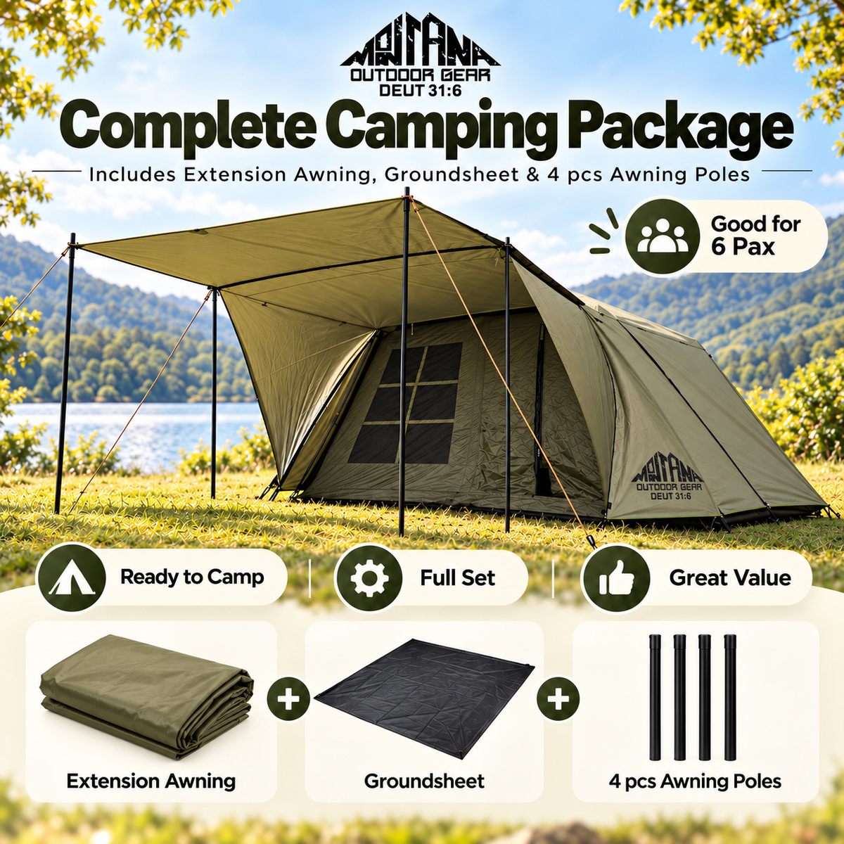 Montana OHEL 6.0 Automatic Tent Complete Set 4-6 Person Fast Waterproof Silver Coated Sunscreen