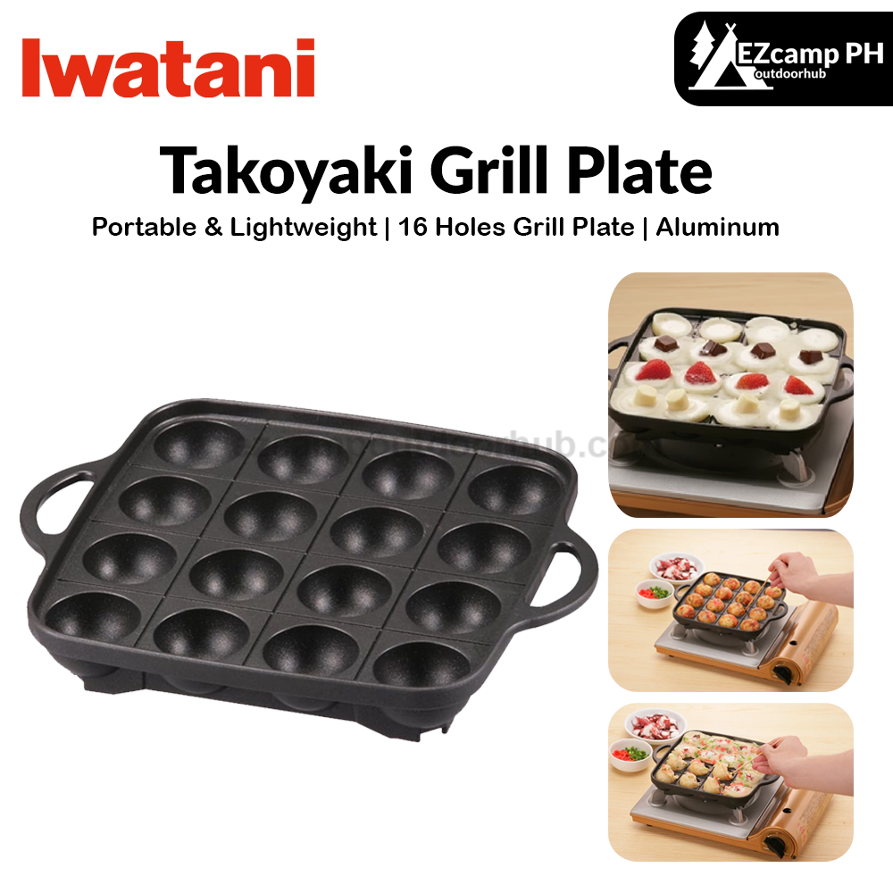 Iwatani CB-A-TKP Takoyaki Grill Plate 16 Holes Thick Aluminum Alloy Material Non-Stick Coated Surface Patented Modern Cookware Indentation Stopper-Structured Legs