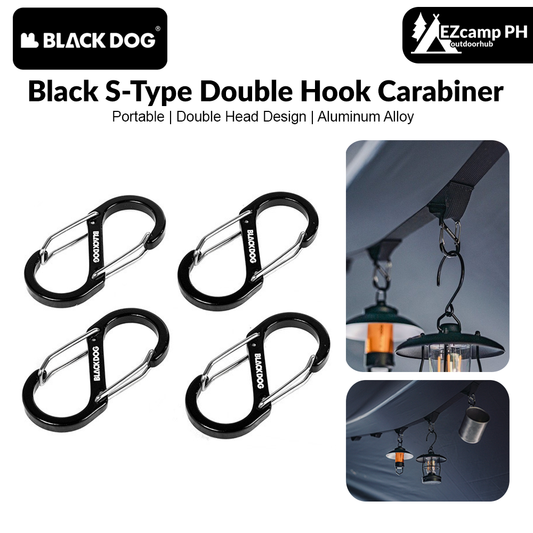 BLACKDOG 4pcs Black S Type Double Hook Carabiner Portable Lightweight Aluminum Alloy Dual Utility Buckle Hanging Keychain Holder Strap Key Chain Camping Hiking Picnic Beach Travel Heavy Duty Original Black Dog