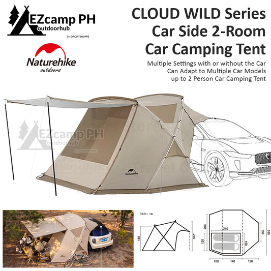 Naturehike CLOUD WILD Series Car Side 2 Room Car Camping Tent for 2 to 4 Person Waterproof Breathable Outdoor Multiple Setting with Awning Beside Car