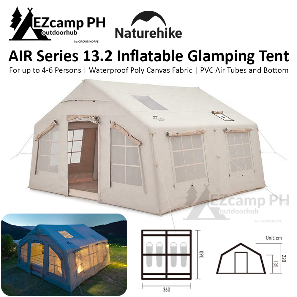 Naturehike AIR Series 13.2 Inflatable Outdoor Camping Tent Waterproof Polyester Cotton PVC Air Tubes Bottom for 4-6 Person 13m² Large Family Glamping