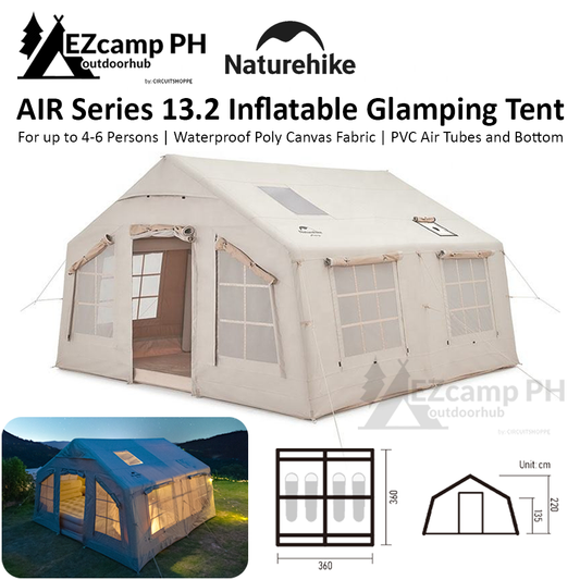 Naturehike AIR Series 13.2 Inflatable Outdoor Camping Tent Waterproof Polyester Cotton PVC Air Tubes Bottom for 4-6 Person 13m² Large Family Glamping