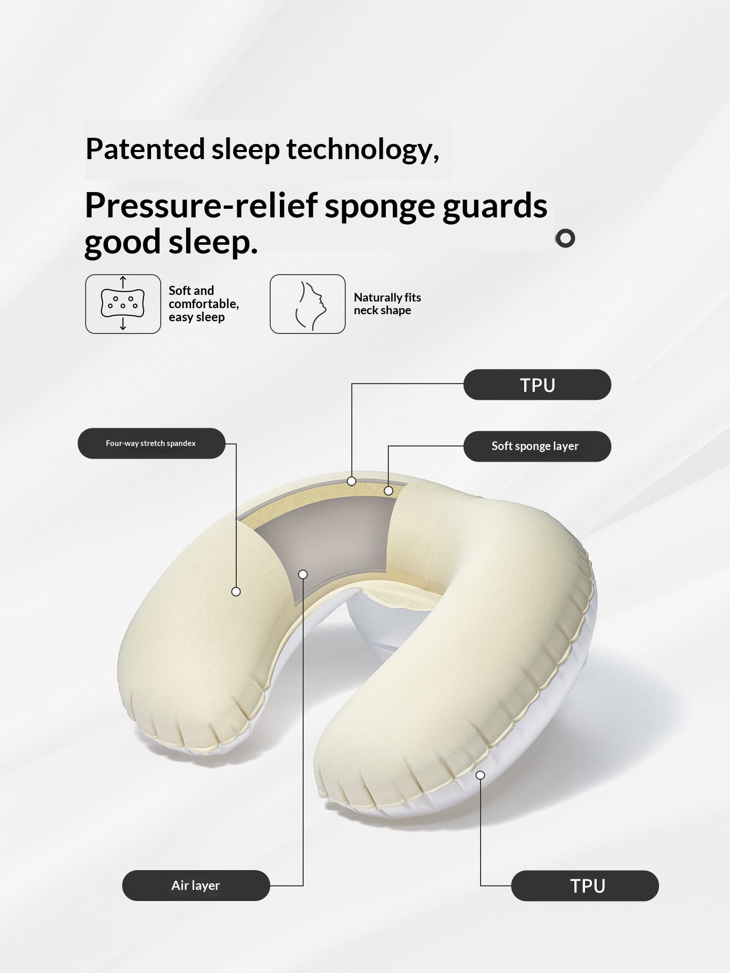 Naturehike FEATHER BONE U+ Inflatable Neck Pillow Portable Lightweight U-Shaped Travel Air Inflatable Sleeping Neck Pillow Camping Outdoor