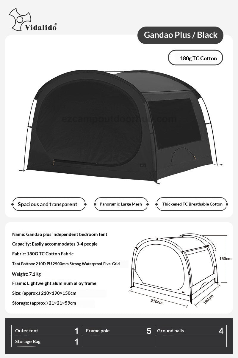 Vidalido THOUSAND ISLANDS Self Standing Tent for 2-3 Persons Bedroom Inner Add-on or Stand-Alone Outdoor Camping Tent Waterproof Breathable TC Cotton