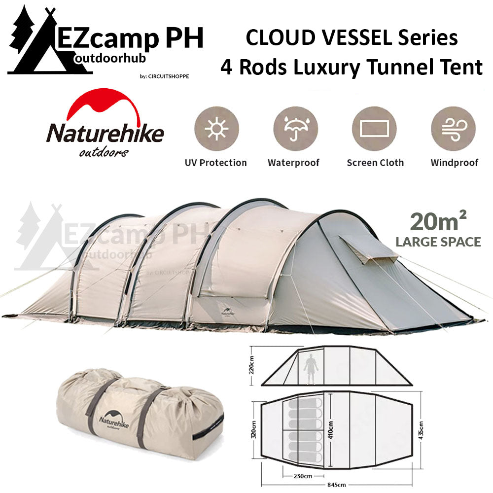 [Pre-Order] Naturehike CLOUD VESSEL Series 4 Rod Tunnel Camping Glamping Portable Outdoor Tent Camp Family Group Party Waterproof Windproof 20 SQM Large Shelter with Projector Screen Nature Hike