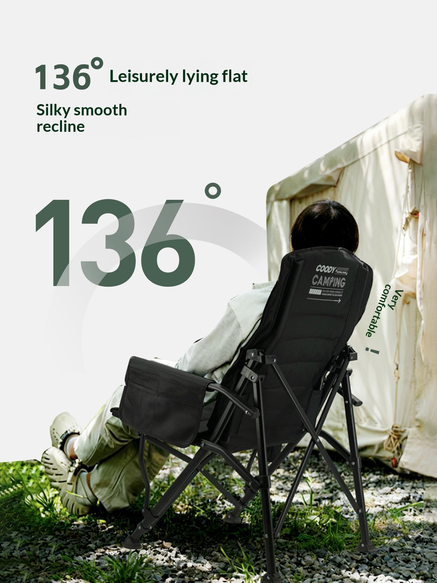 Coody OKE Relax Chair 136° Recliner Leisure Directors Chair Stable Load Bearing 150kg Triangular Cross Structure Design Aluminum Alloy Frame Outdoor