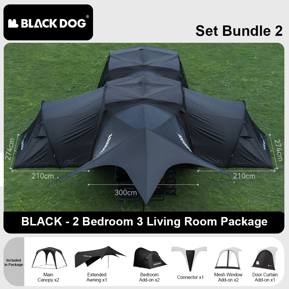 BLACKDOG by Naturehike DOME SKY Automatic Multiple Setting Canopy Tent Unlimited Connection Bedroom Awning Living Area Waterproof Outdoor Camping Vinyl Coated UPF100+ UV Sun Protection Black White Fast Build 4-12 Person Large Space Heavy Duty Shelter