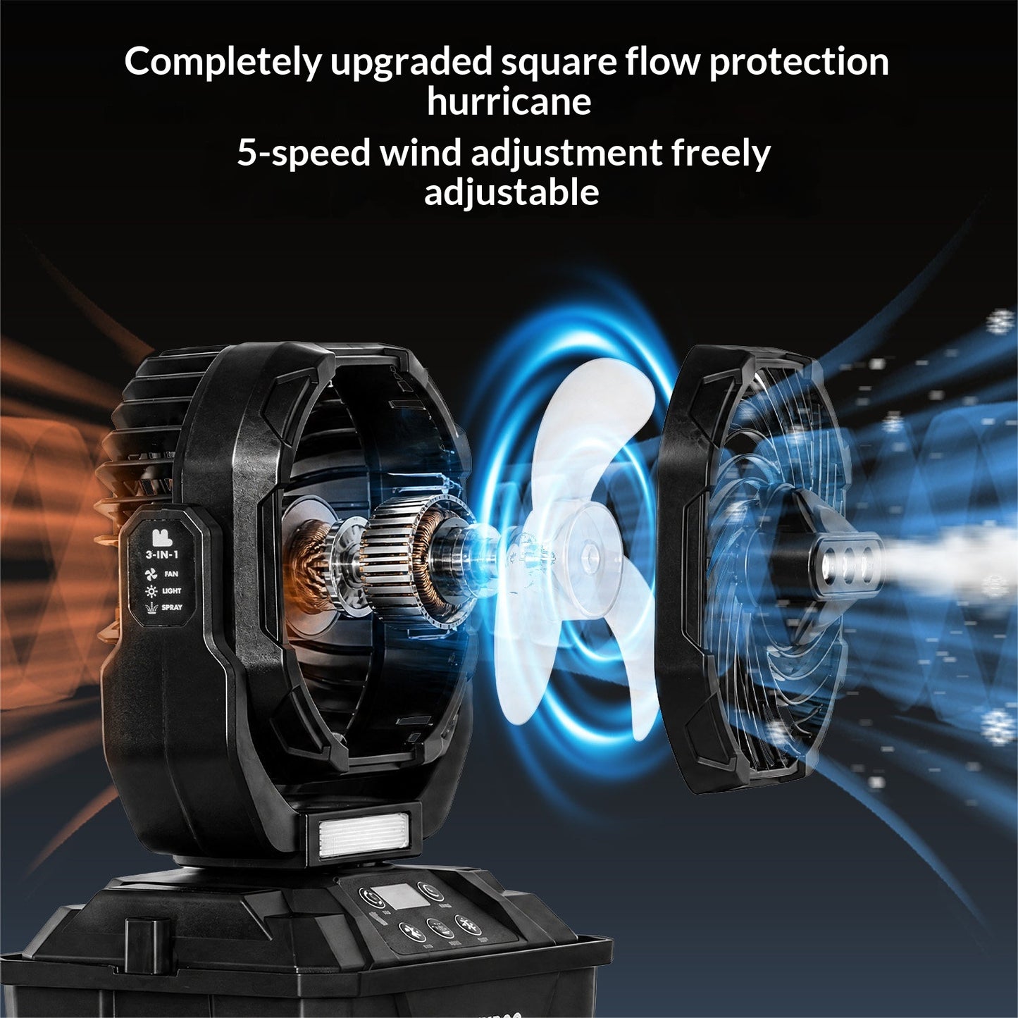 BLACKDOG BLACKOUT PRO Camping Fan Spray Fan Remote Control Water Tank Cooling Long Battery Life Table Fan Wall Fan Wide Area Coverage Outdoor