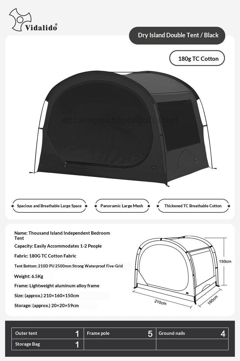 Vidalido THOUSAND ISLANDS Self Standing Tent for 2-3 Persons Bedroom Inner Add-on or Stand-Alone Outdoor Camping Tent Waterproof Breathable TC Cotton