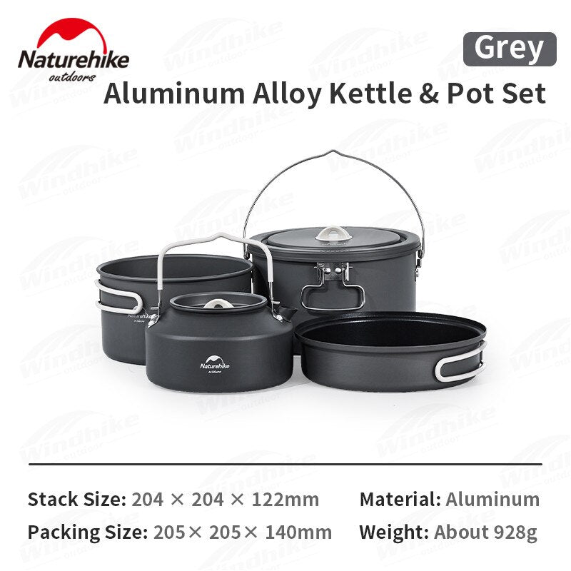 Naturehike Portable Outdoor Tableware Set 4 in 1 Aluminum Alloy Pot Storage Ultralight Glamping Tableware Cookware Set Travel Pot Kettle Sets