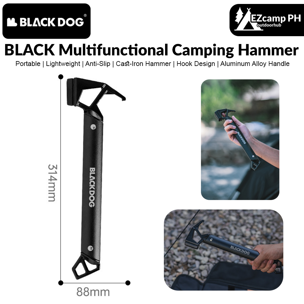 BLACKDOG Camping Black Hammer Multifunctional Aluminum Cast Iron Peg Stakes Ground Nail Hook Pull Design Outdoor Hiking Travel Beach Survival Gear