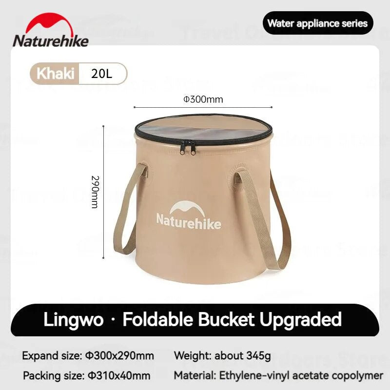 Naturehike 10L/20L Collapsible Water Bucket EVA Food Grade Round Storage Container Box Foldable Outdoor Camping Waterproof Drinks Ice Fruits Wash Basin Portable Folding Basket with Cover Nature Hike