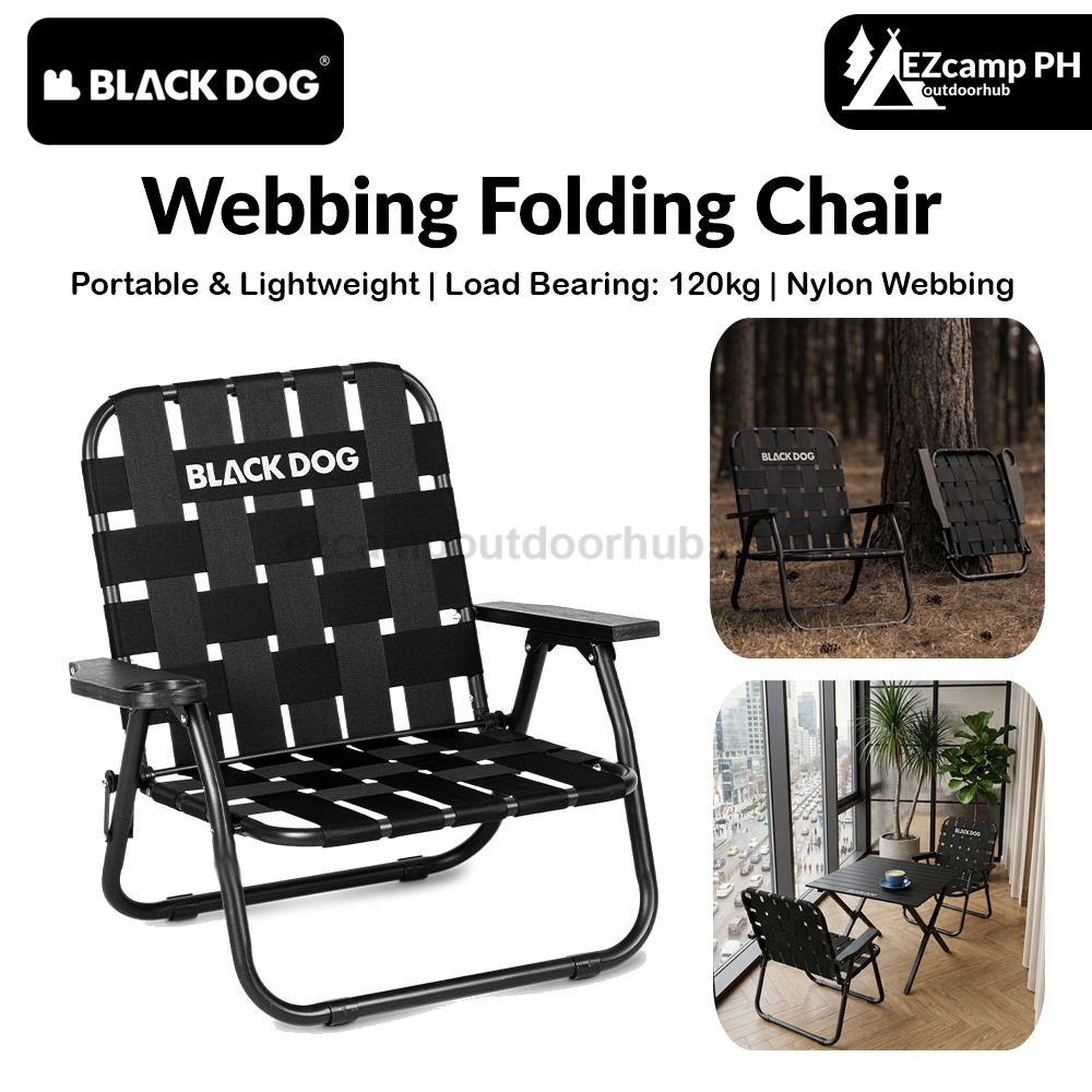 Blackdog Webbing Folding Chair Portable Lightweight Foldable Steel Kermit Chair Ergonomic Design 120kg Max Load Build-in Cup Holder Non-Slip Outdoor