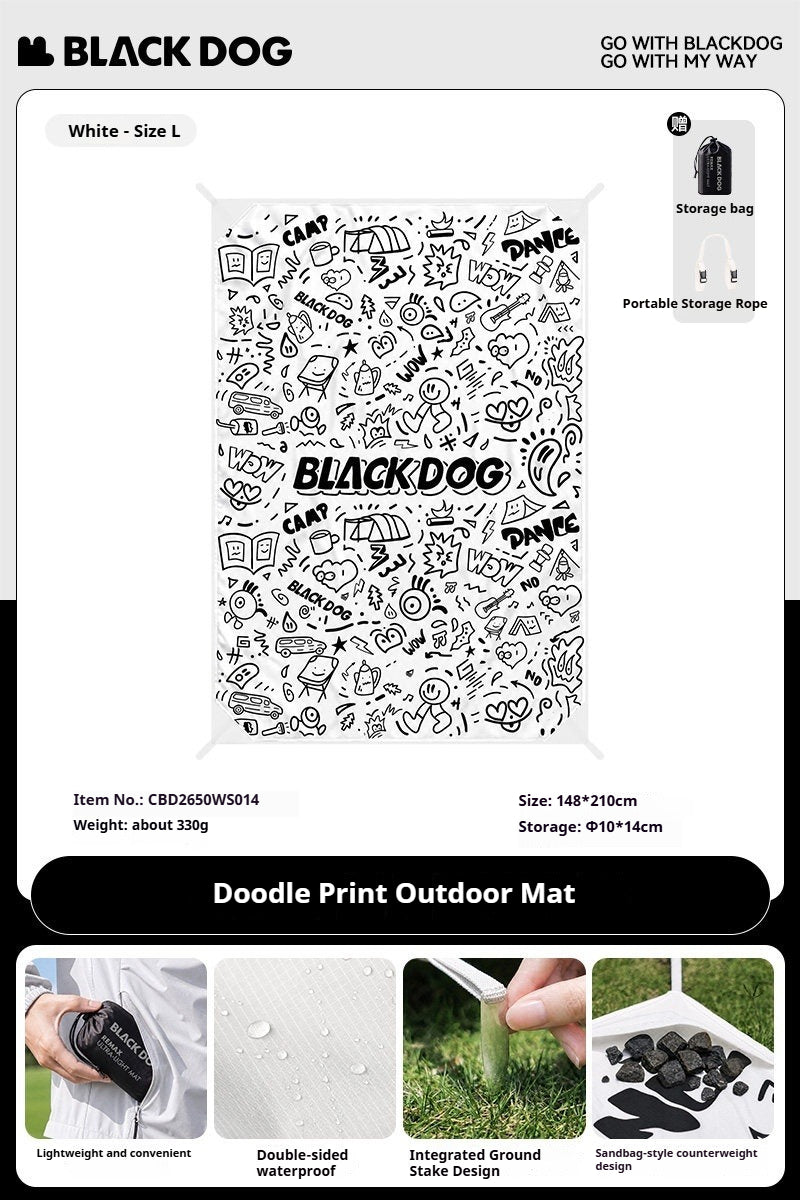 BLACKDOG Doodle-Print Outdoor Mat Portable Ultralight Black Breathable Mattress Moisture-proof Widened Layout Ground Sheet Camping Picnic Beach
