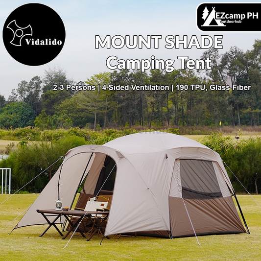 Vidalido MOUNT SHADE Camping Tent For 2-3 Person Summer Breathable Tent Large Internal Space 4 Sided Ventilation 190T TPU Waterproof PU1200mm Outdoor Park Camping