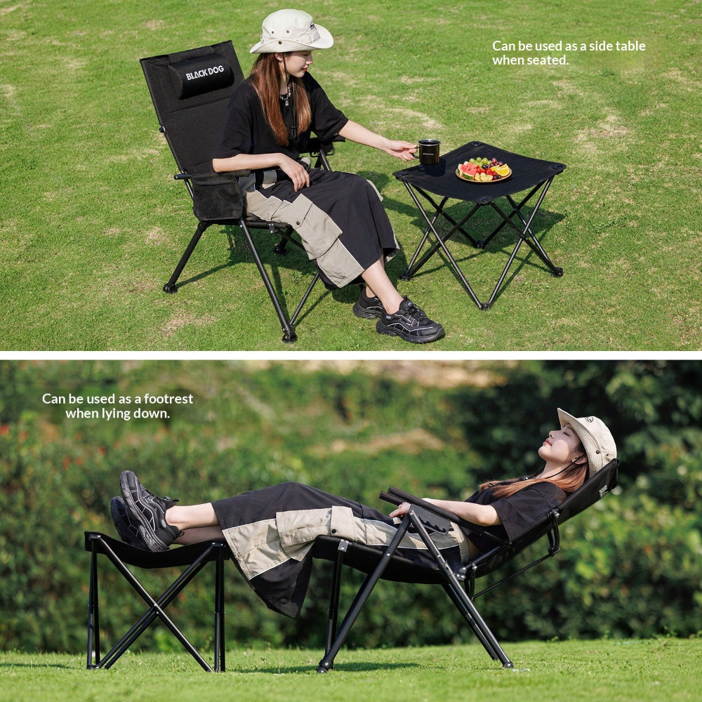 BLACKDOG Modular Recliner Chair Black Portable Lightweight 5-Level Adjustable With Side Table And Footrest Spacious Seat Outdoor Camping Travel